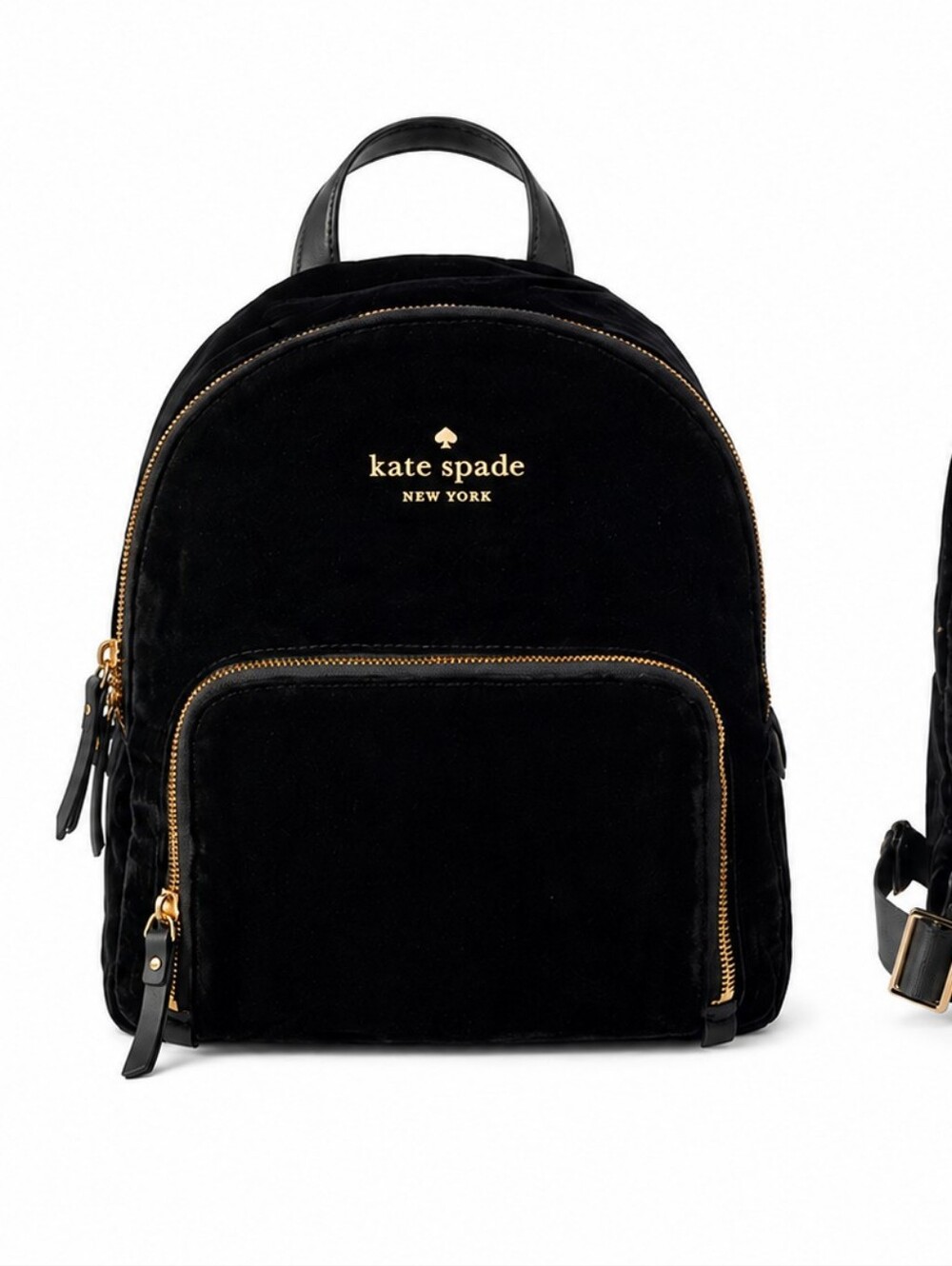 Kate Spade Black Velvet Mini Backpack with Gold Accents